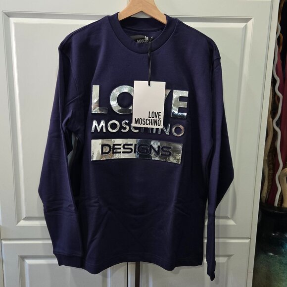 Moschino Navy Foil Print Logo Sweatshirt - Picture 1 of 8